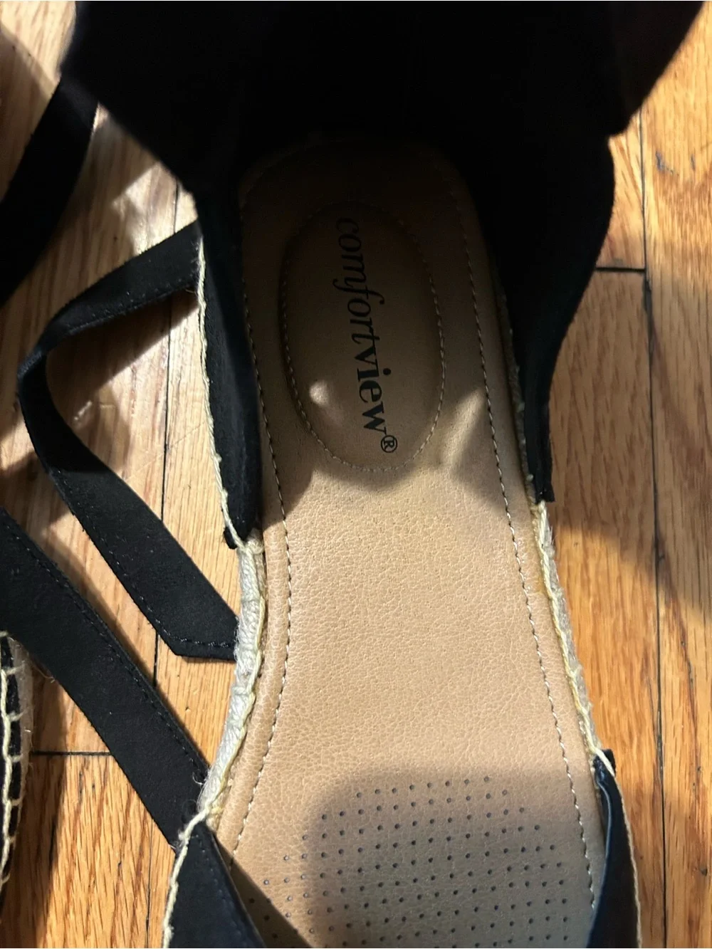comfortview Black Lace-Up Espadrilles with Jute Toe